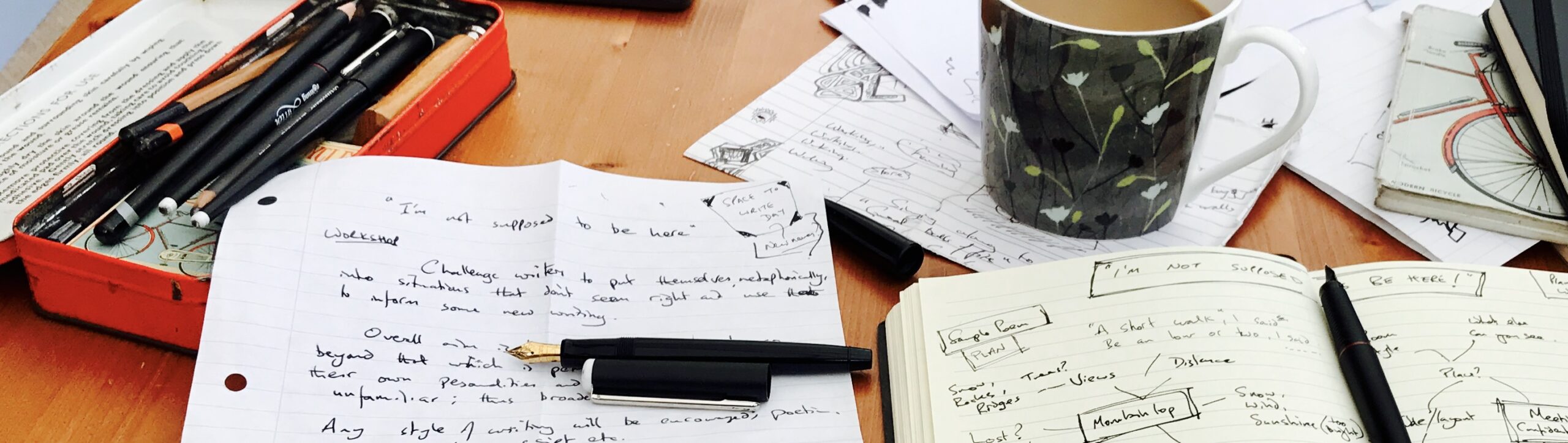 Image showing writing papers, pens and coffee cup during a writing session