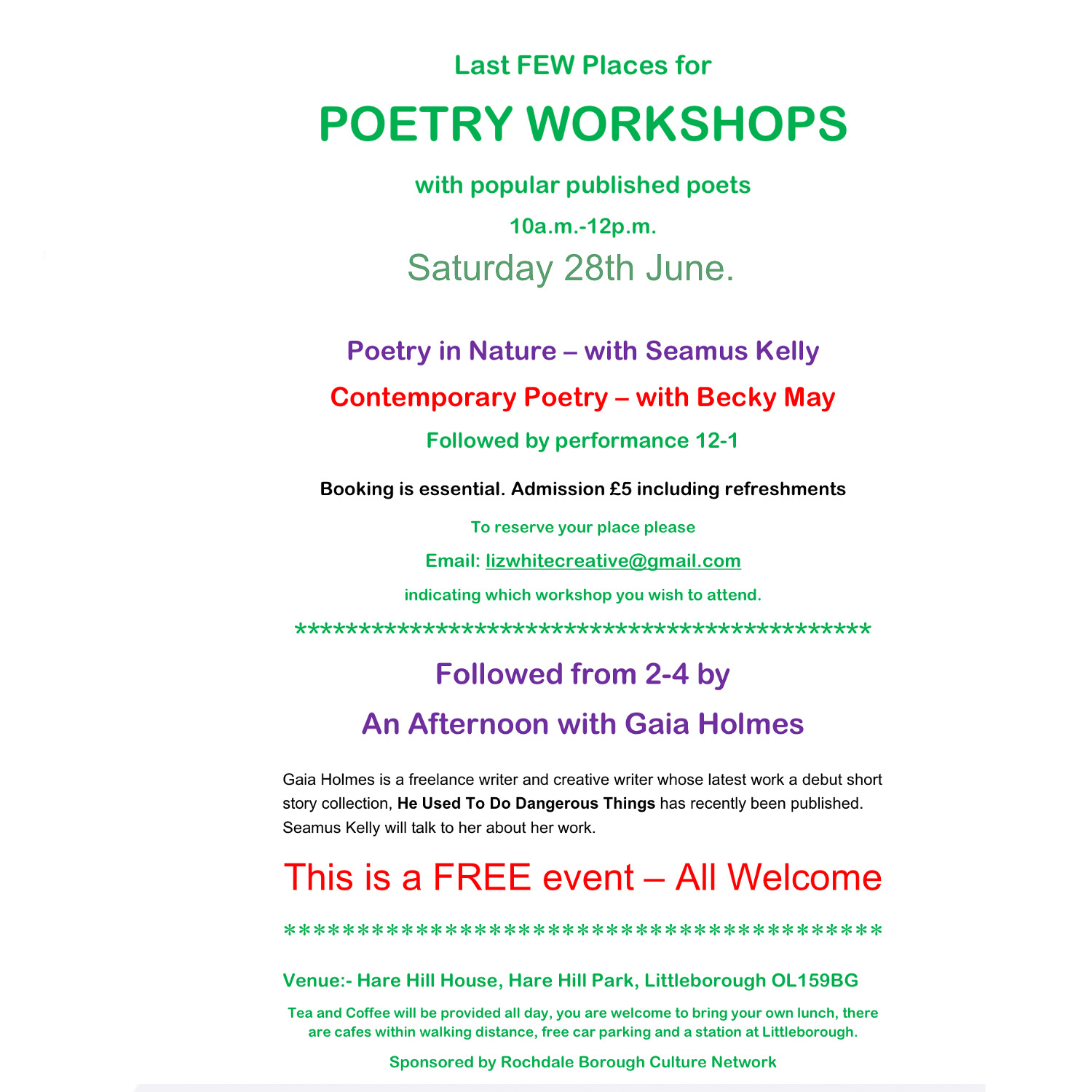 Poetry Day at Hare Hill House, Littleborough