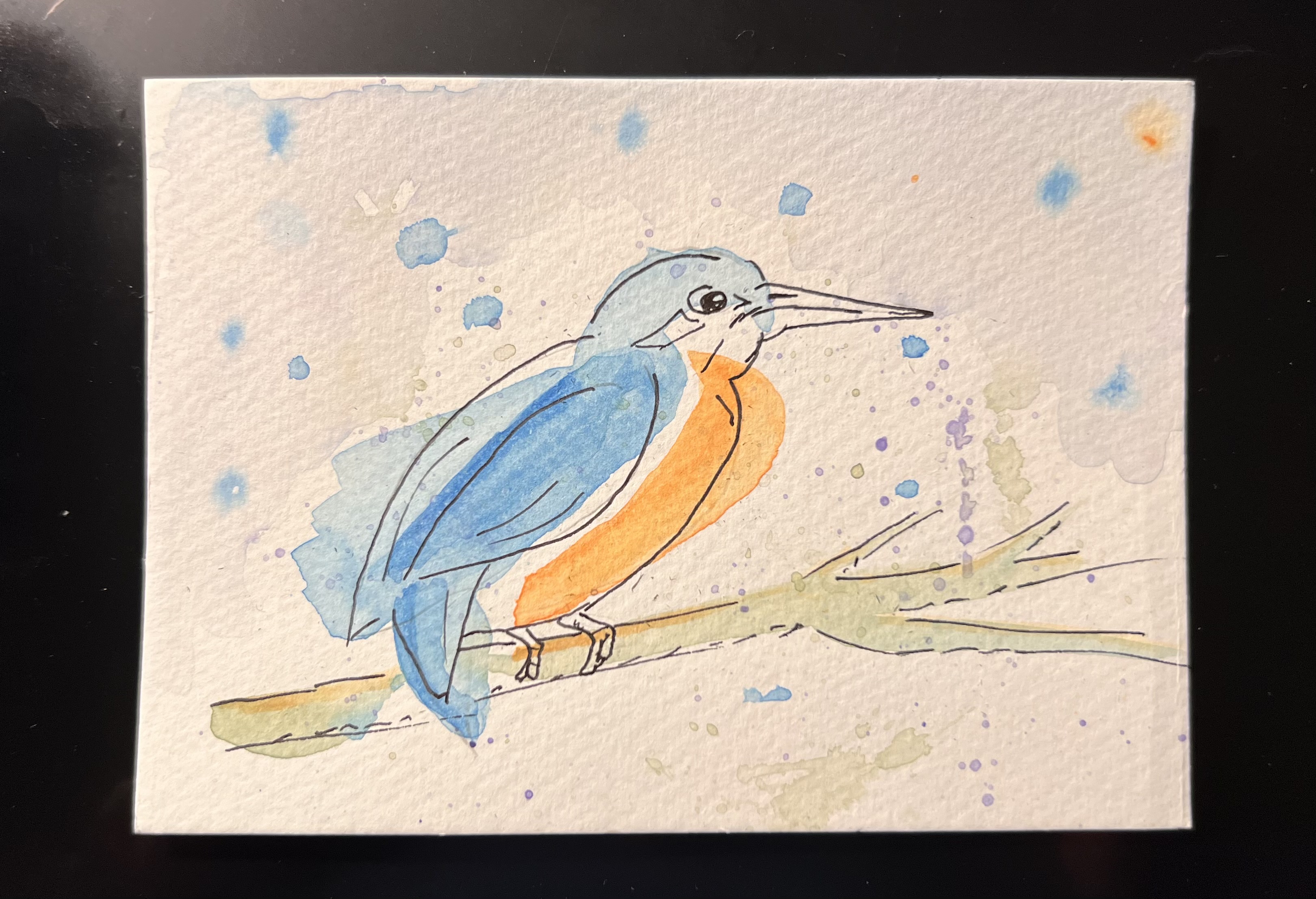 Watercolour sketch of a kingfisher